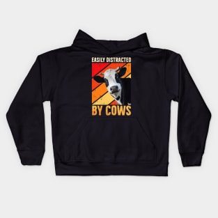 Easily Distracted By Cows Funny Cow Farmer Women Men Farm Kids Hoodie